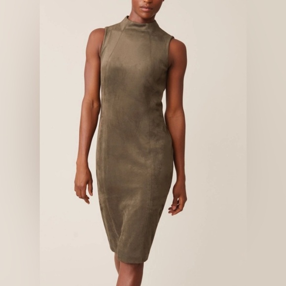 Large J.McLaughlin sheath Delmar faux suede fitted dress olive green women's - Picture 6 of 6